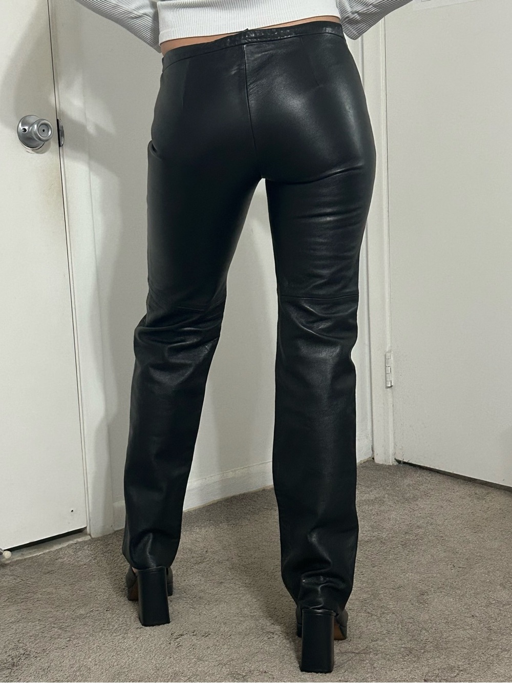 Mid-rise Straight Leg BCBGMaxAzria black genuine leather pants